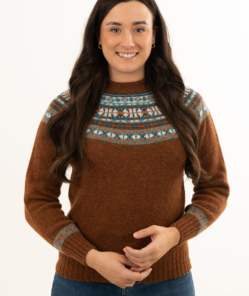 womens rust fair isle jumper sweater brown wool fesitval yoke