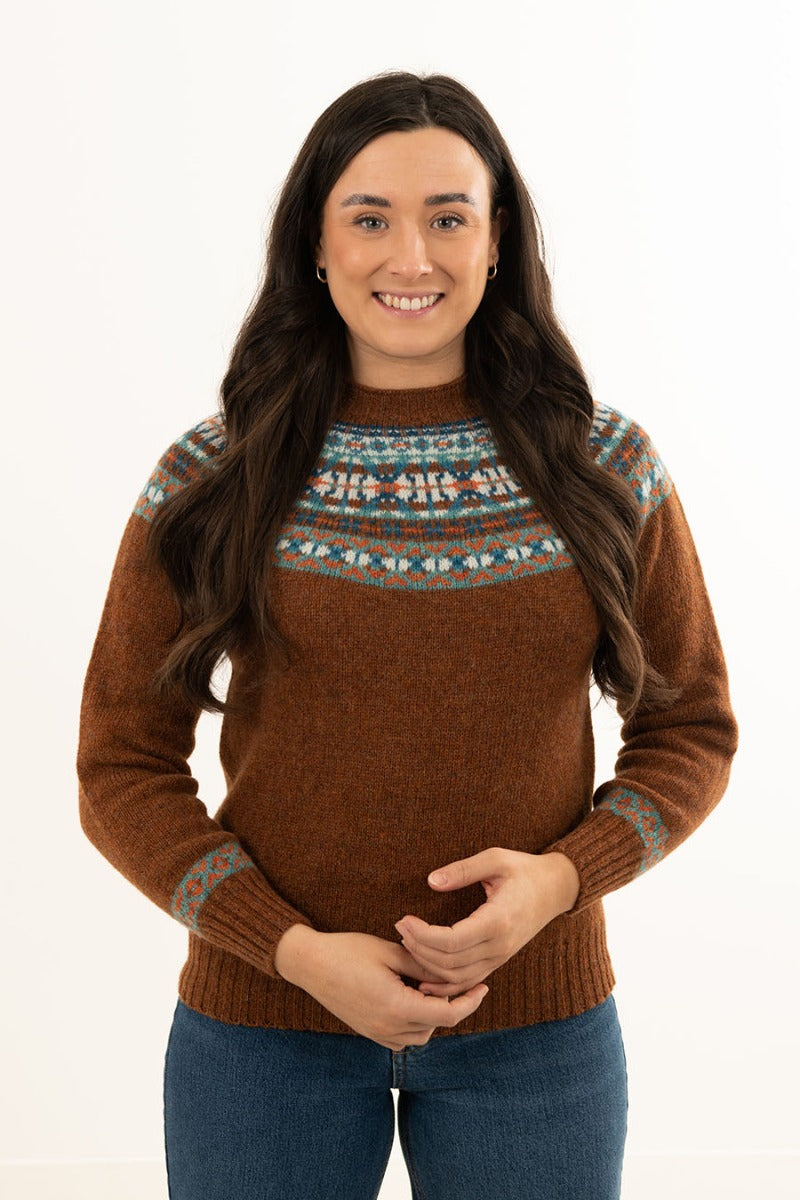 womens rust fair isle jumper sweater brown wool fesitval yoke
