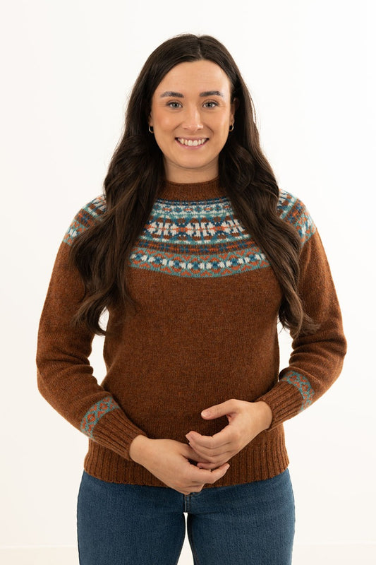 womens rust fair isle jumper sweater brown wool fesitval yoke