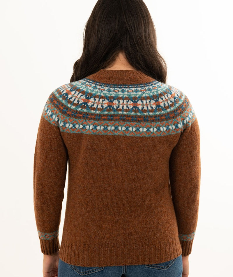 womens rust wool fair isle jumper sweater festival yoke scottish