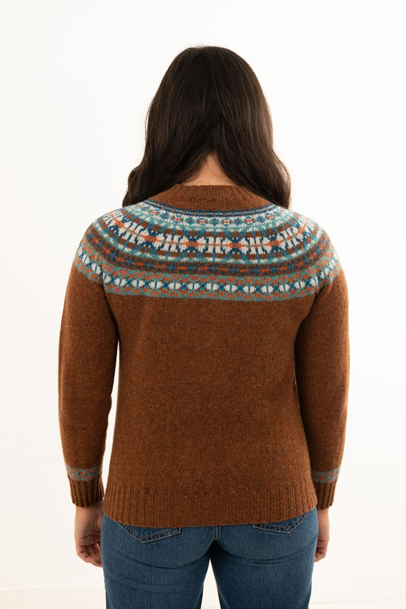 womens rust wool fair isle jumper sweater festival yoke scottish