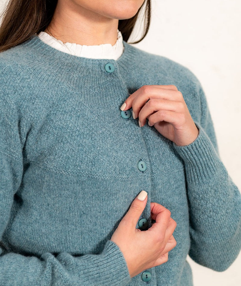 sage green geelong lambs wool womens cardigan gansey