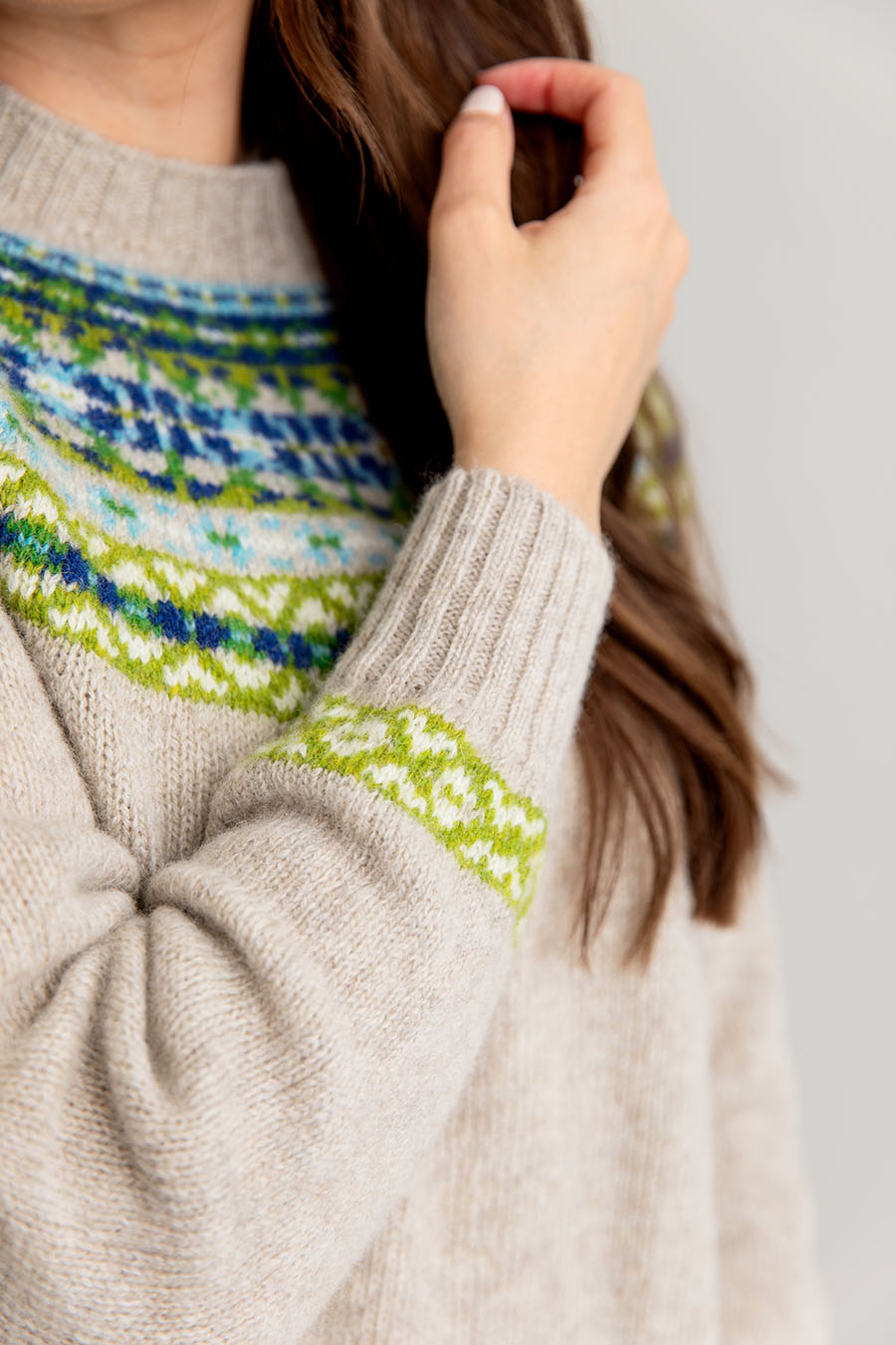 Womens Festival yoke fair isle jumper Beige