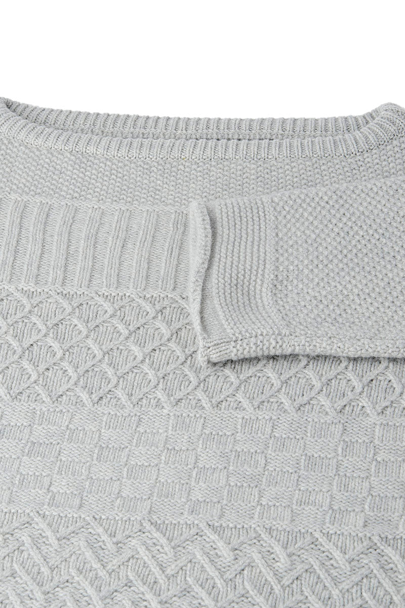 Womens silver grey gansey jumper sweater boat house neck close up