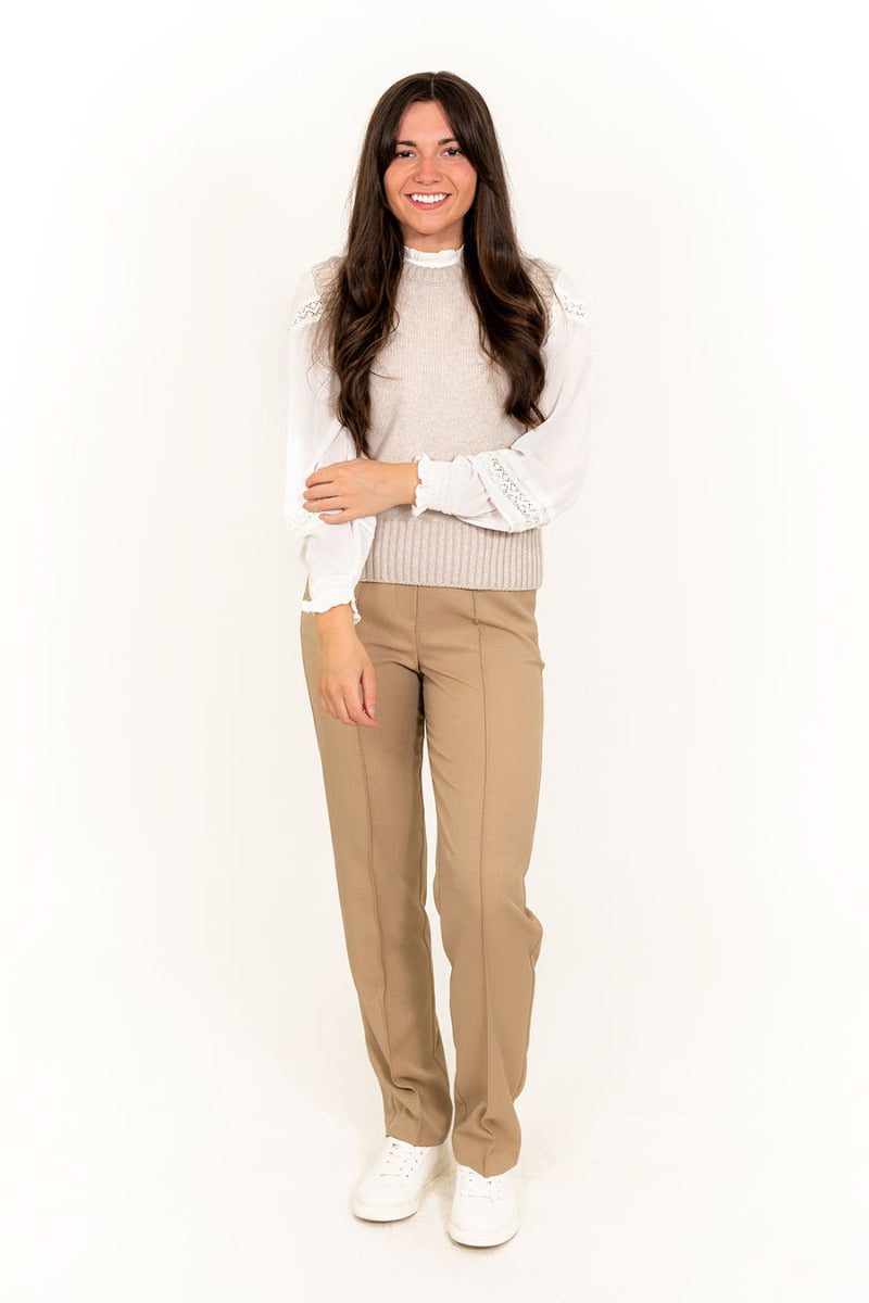 Linen wool sleeveless jumper slipover beige 