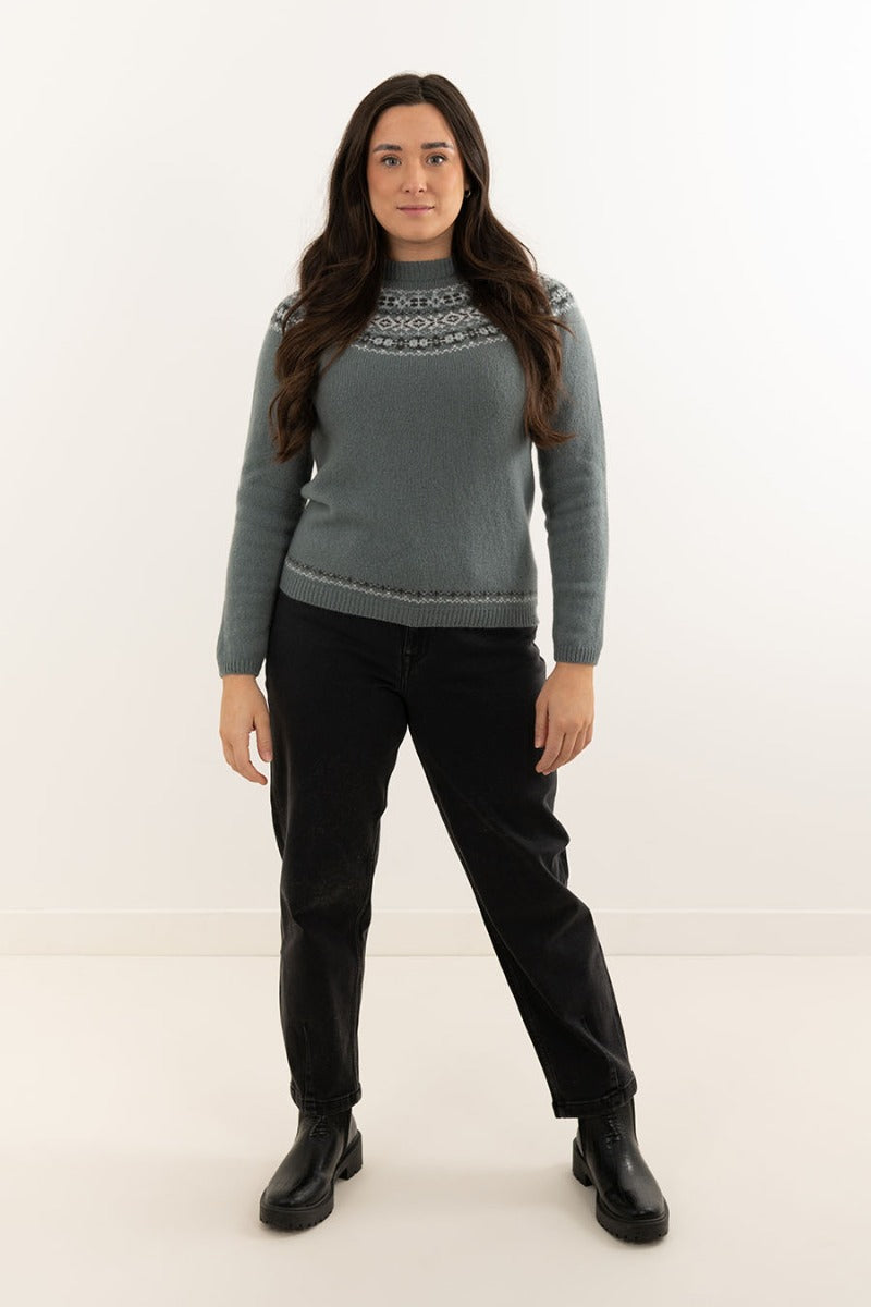 ladies super fine lambs wool fair isle jumper sage green