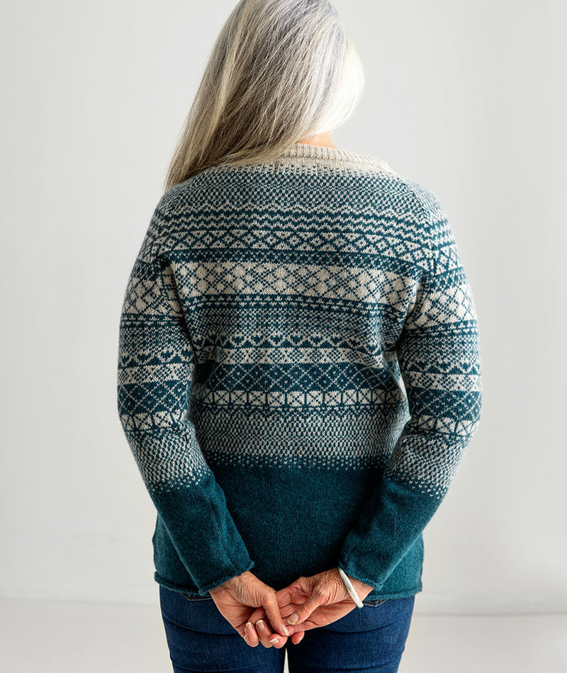womens teal fair isle jumper tunic sweater back