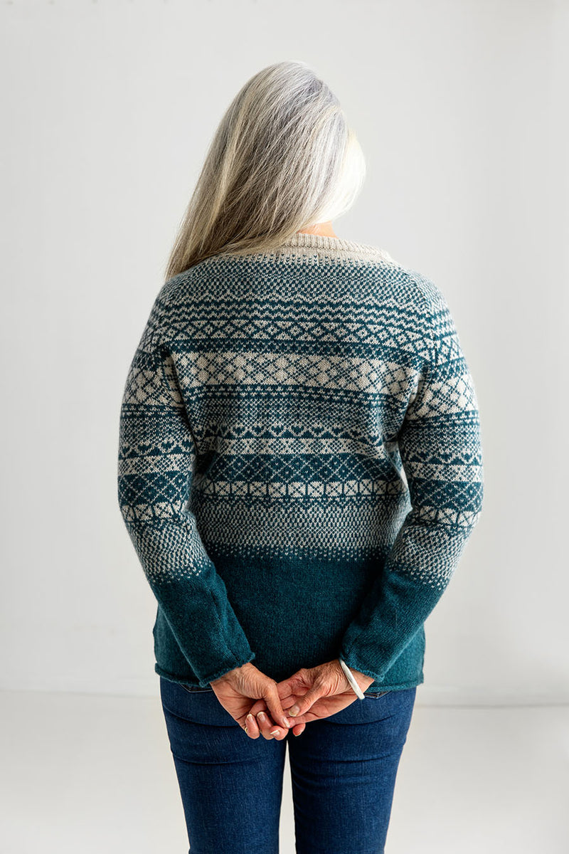 womens teal fair isle jumper tunic sweater back