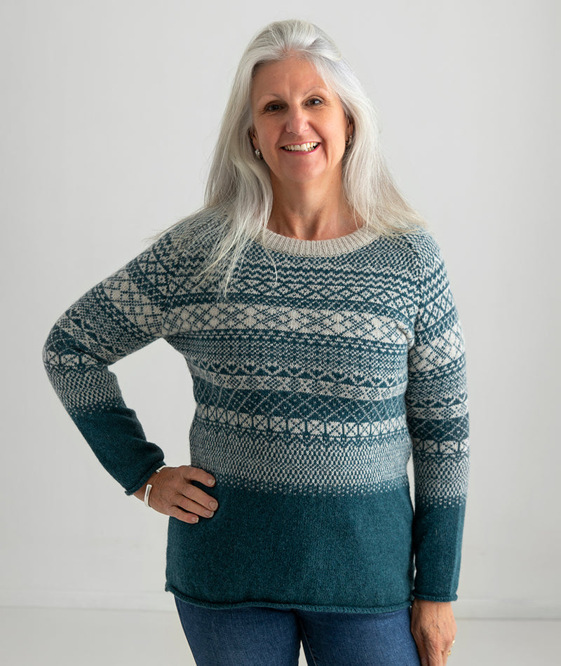 womens teal fair isle jumper tunic sweater teal storm wool