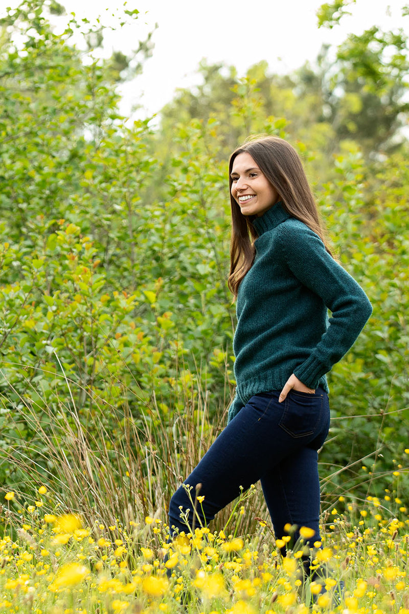 womens teal polo neck chunky wool jumper sweater ls