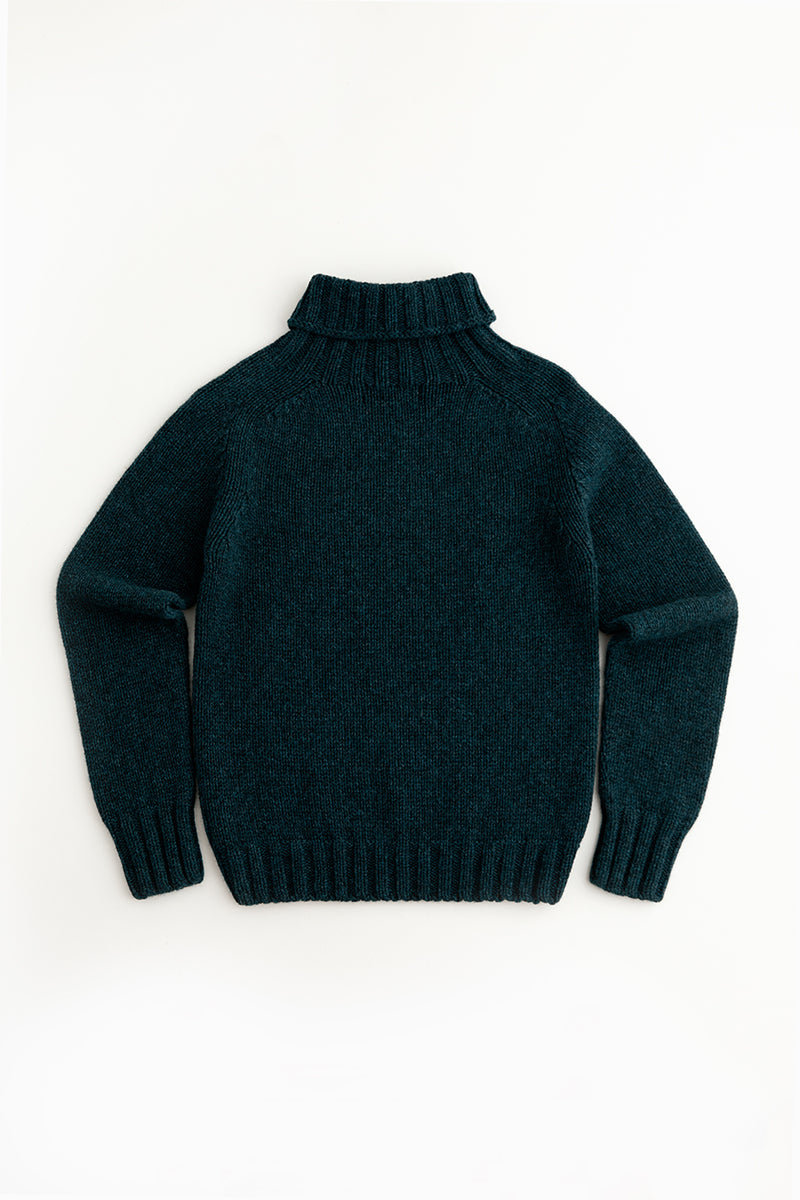 womens teal polo neck jumper sweater chunky lambs wool