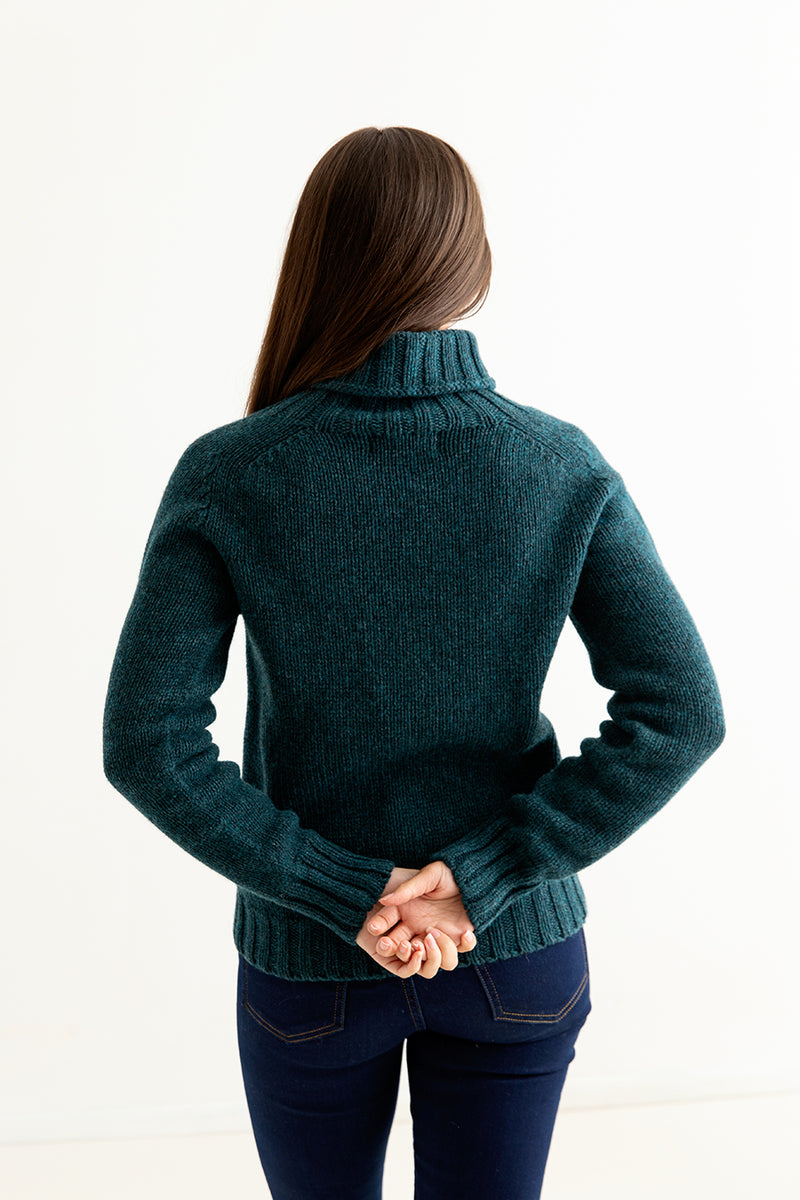 womens teal polo neck jumper sweater chunky lambs wool back
