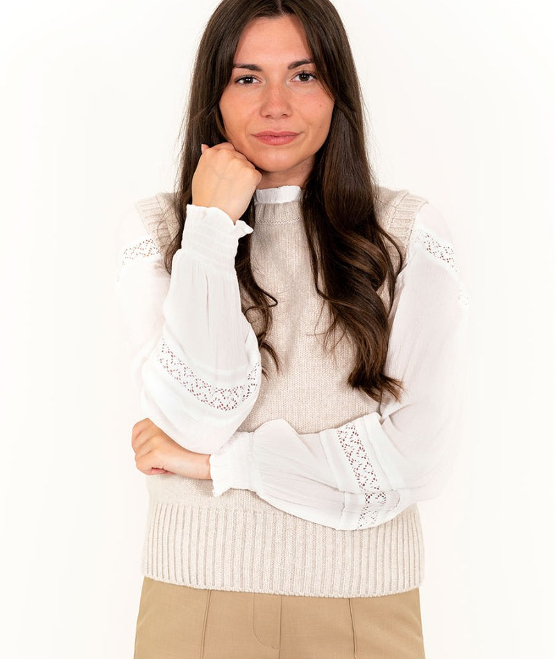 Linen beige thick wool tank top sleeveless jumper