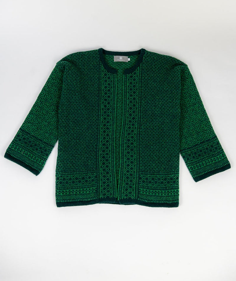 Wool kimono cardigan coatigan green fair isle towie
