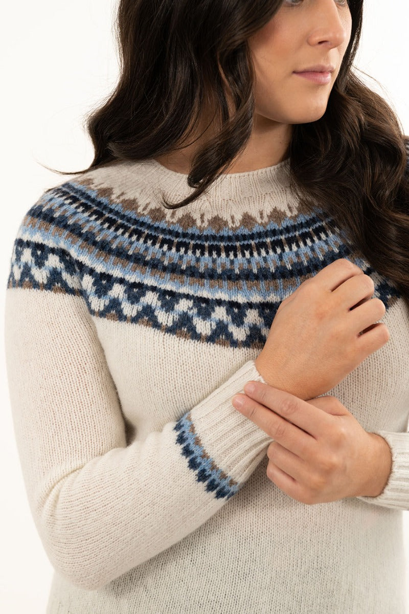 womens white shetland wool fair isle jumper sweater lido