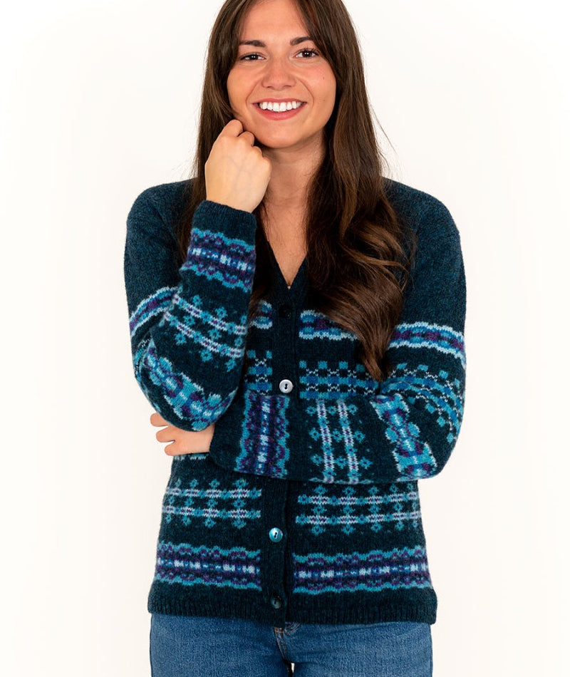 Womens Fair Isle V neck Knitted with Scottish wool in