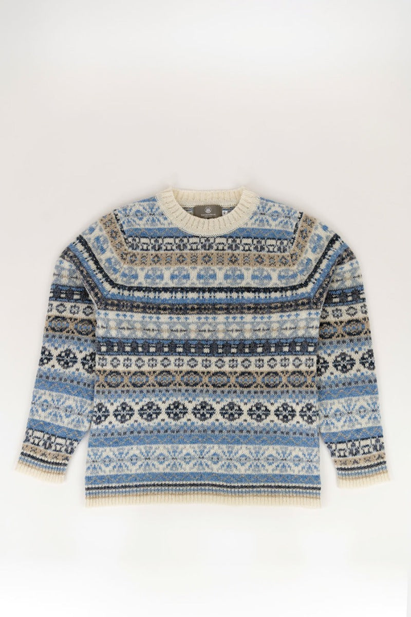fair isle jumper blue white wool drumtochty for women