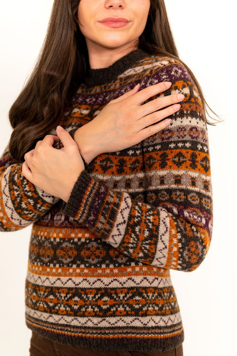 womens fair isle sweater brown orange wool drumtochty