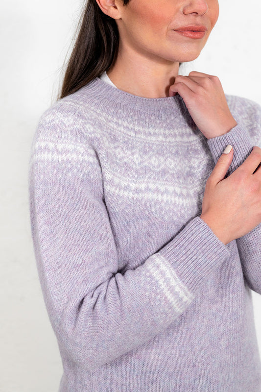 Womens lilac wool fair isle jumper aviemore yoke