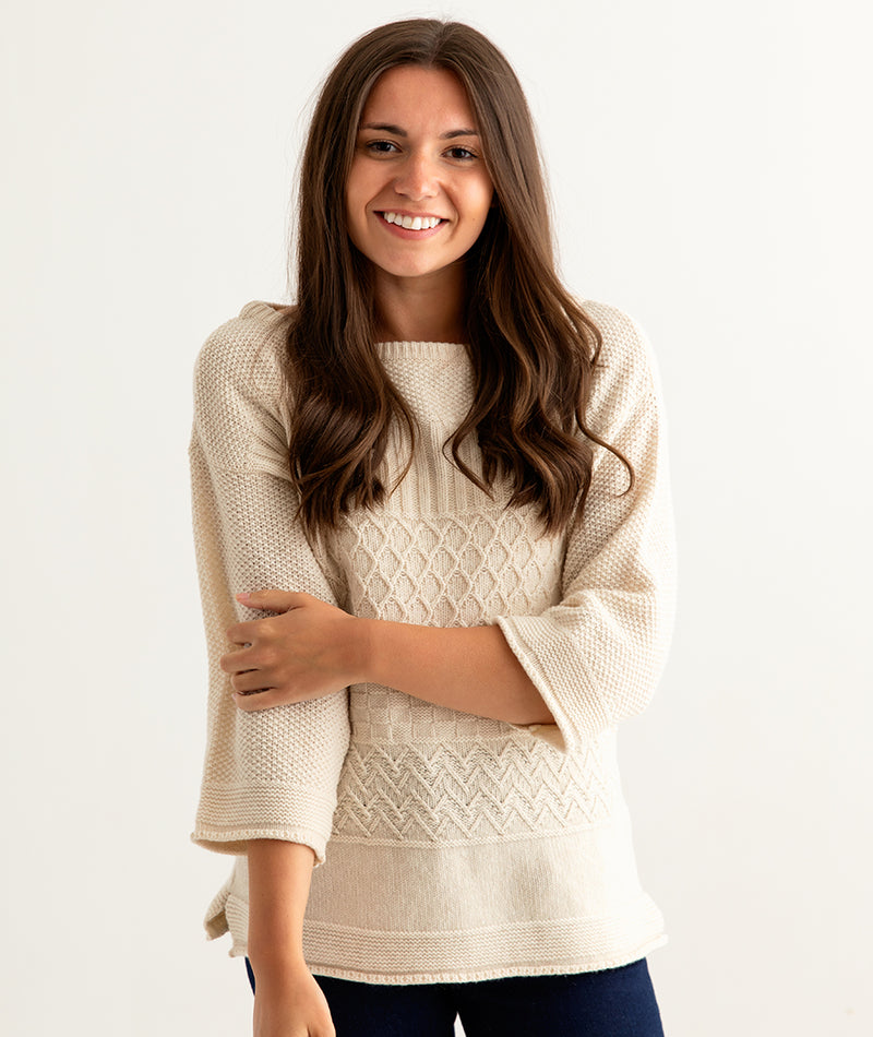 womens wool gansey guernsey jumper sweater almond fine geelong front