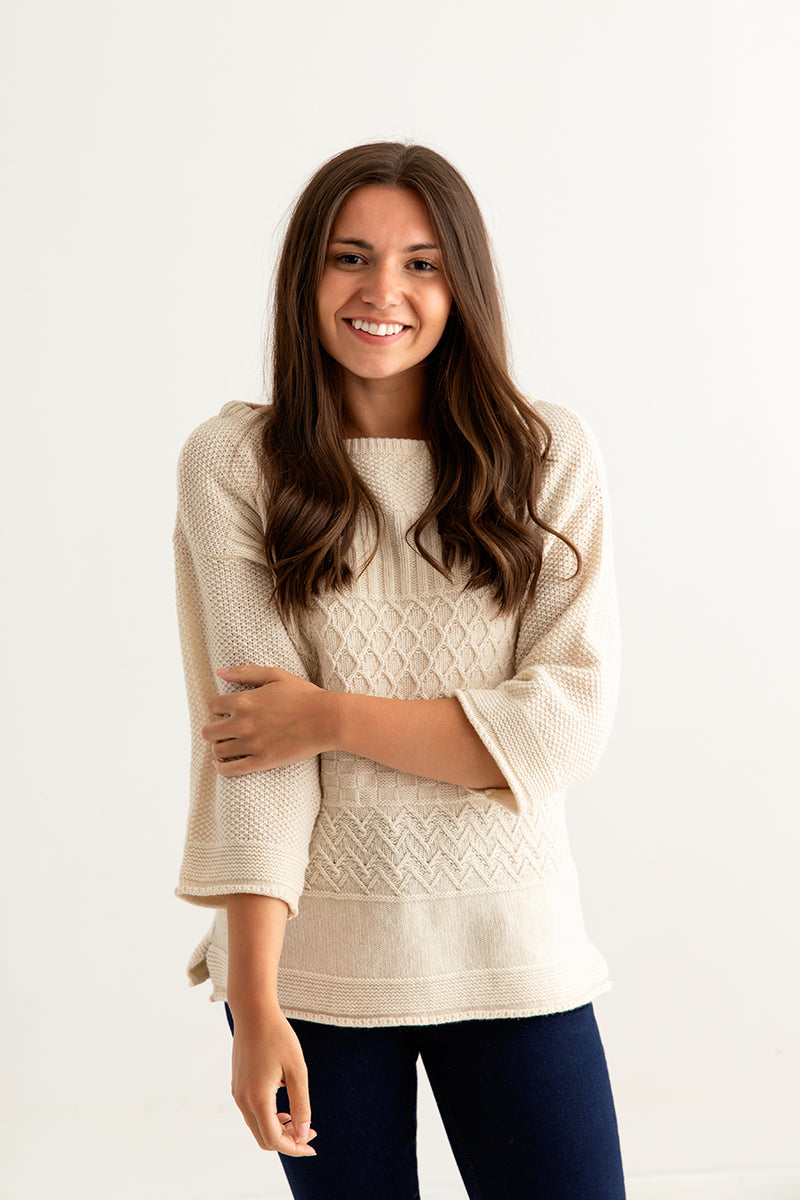 womens wool gansey guernsey jumper sweater almond fine geelong front