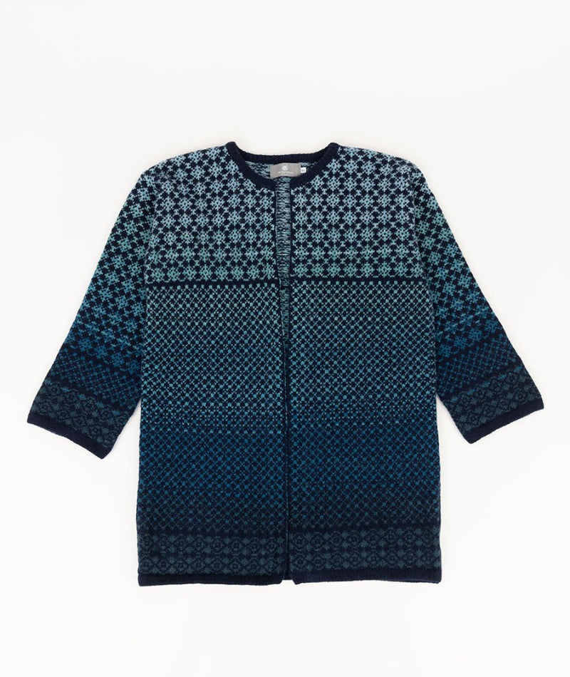 womens wool long fairisle cardigan coatigan navy blue