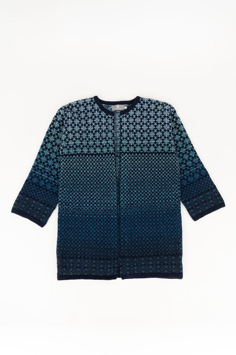 womens wool long fairisle cardigan coatigan navy blue