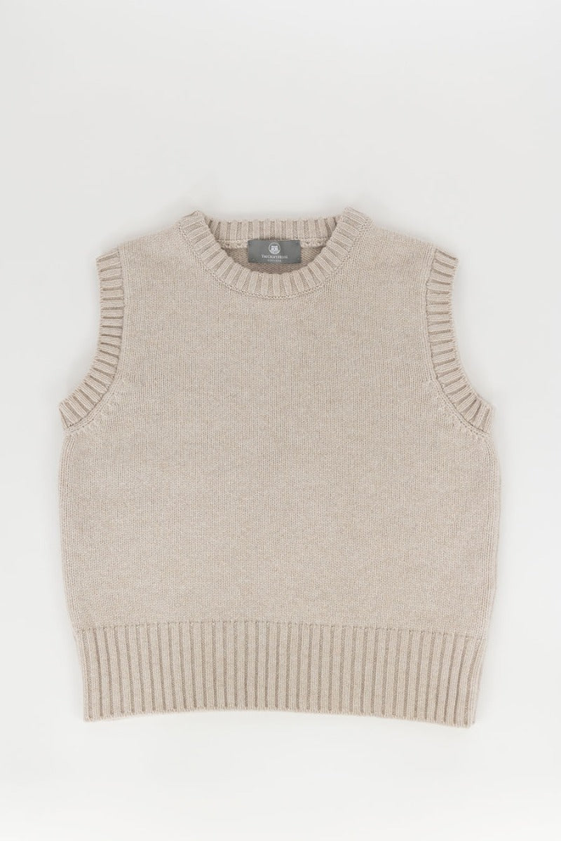 womens wool tank top linen beige geelong lambswool