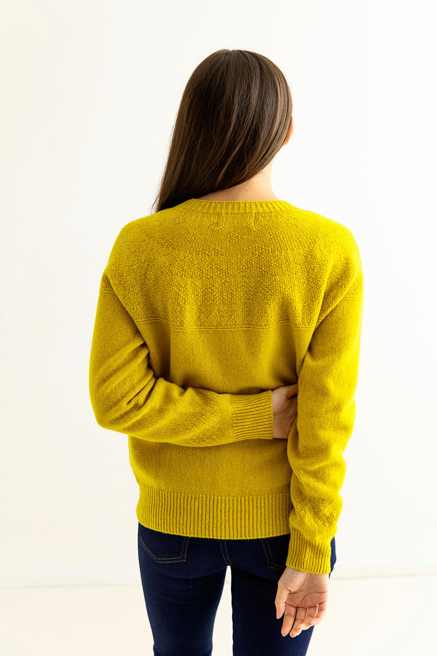 womens yellow gansey guernsey cardigan lambs wool back
