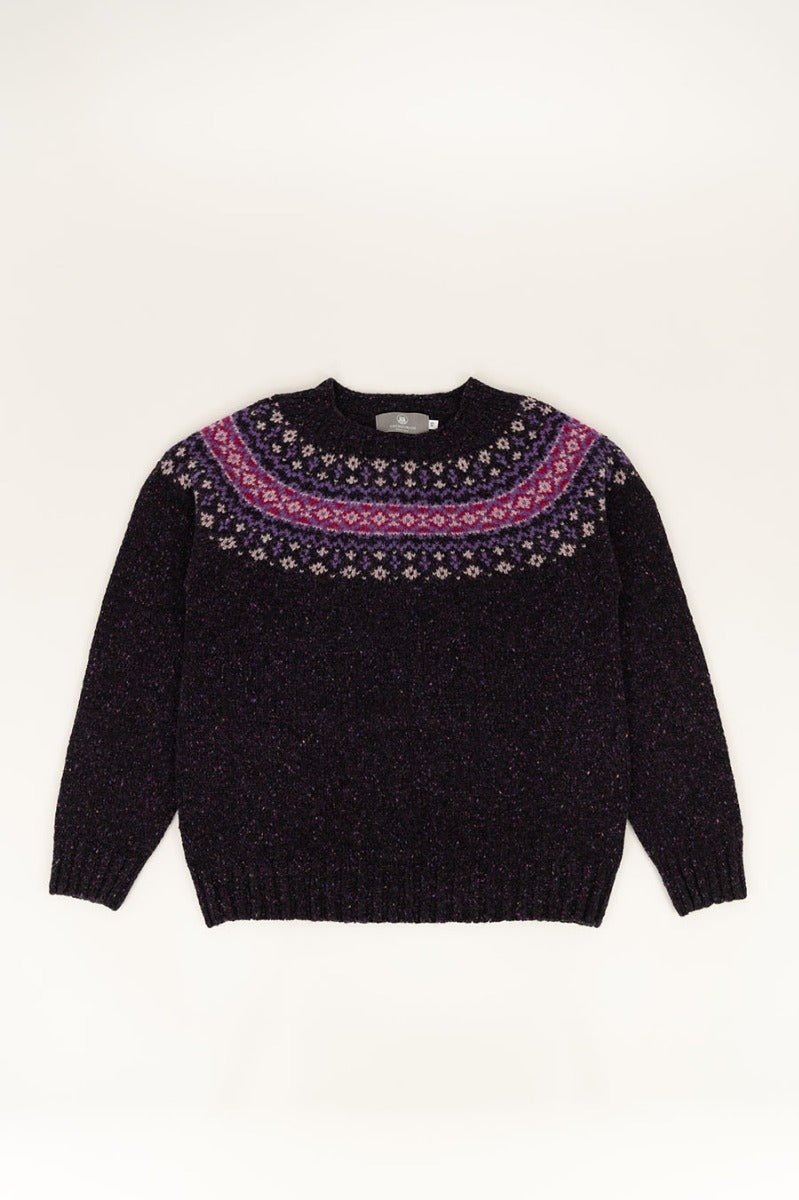 British wool fair isle jumper purple pink croft yoke