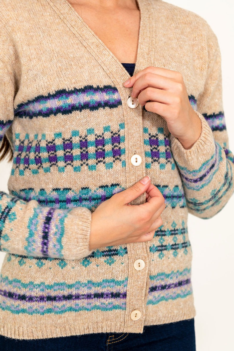wool fairisle cardigan purple lavender scottish craigievar
