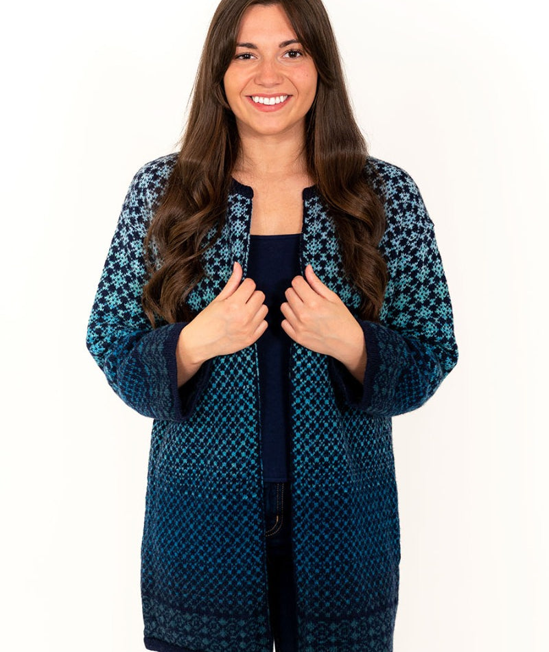 wool kimono long cardigan navy blue coatigan made in Scotland