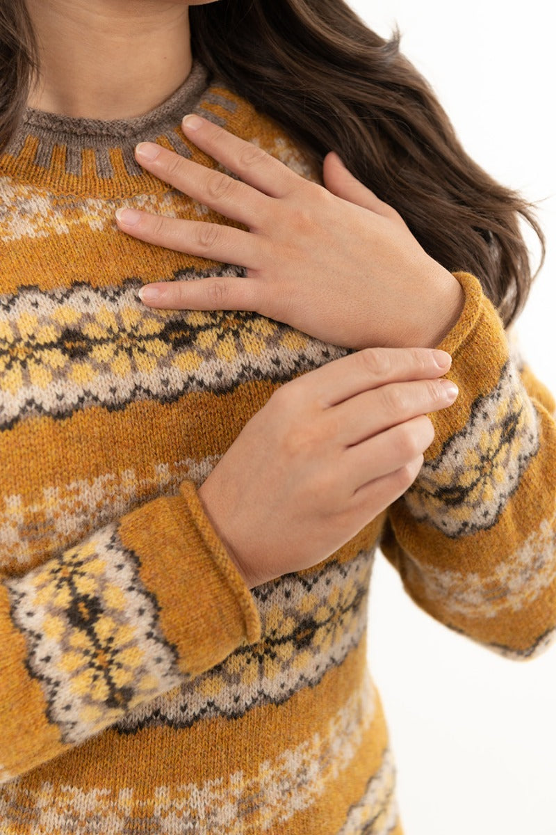 yellow shetland wool fair isle womens jumper sweater pitmedden