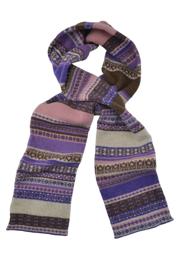 wool fair isle scarf purple pink brown linen clyde