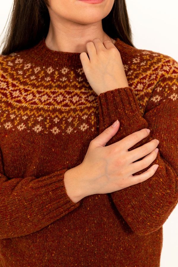 womens donegal wool fair isle jumper sweater rust croft
