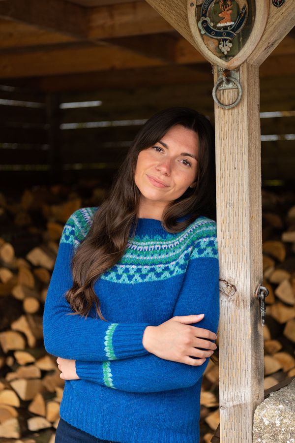 Womens blue wool fairisle jumper sweater lido yoke