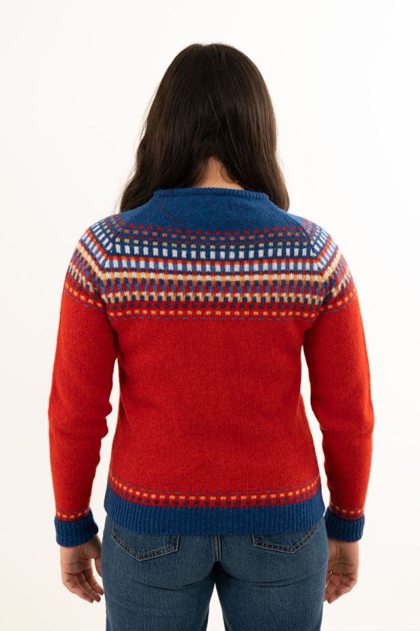 Fair isle womens cardigan red wool blocks sweater