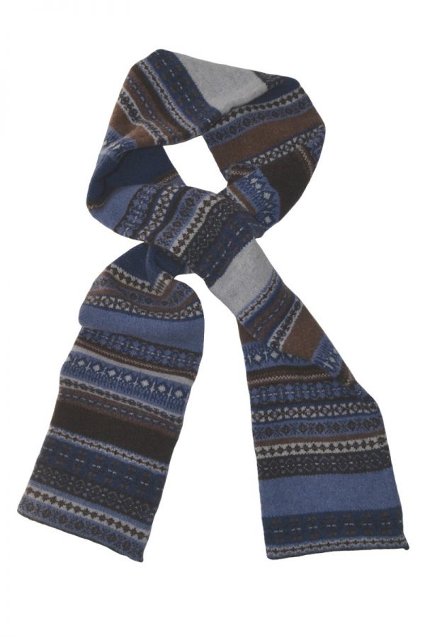 wool fair isle scarf blue brown clyde