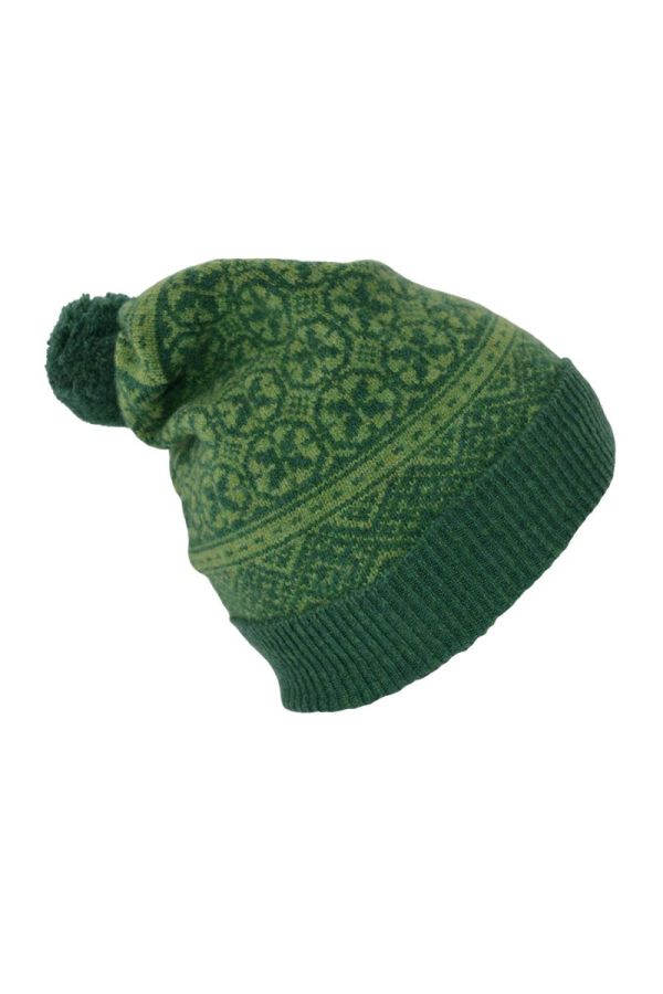 Green fair isle hat wool rubislaw pom bobble