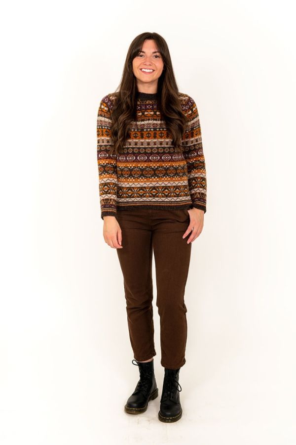 womens fairisle jumper wool brown orange drumtochty