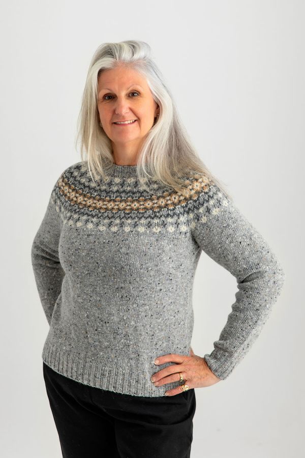 ladies fair isle grey jumper sweater wool merino donegal croft yoke