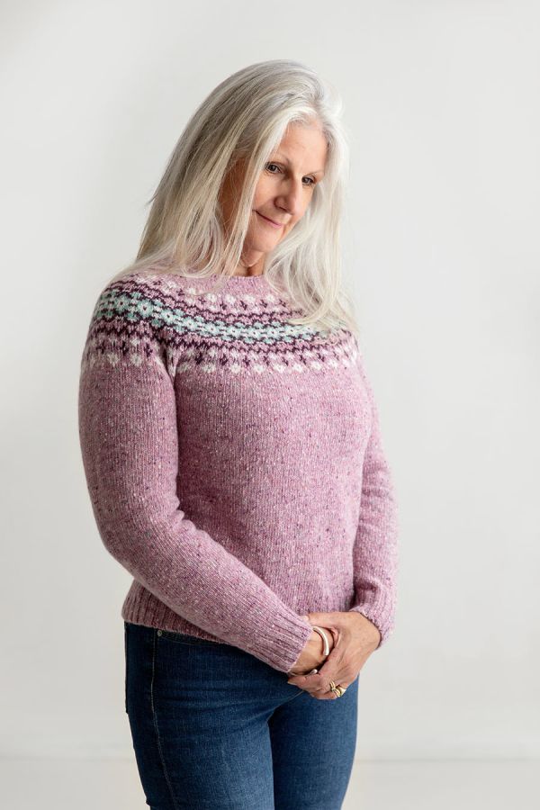 ladies fair isle pink jumper sweater wool merino croft yoke