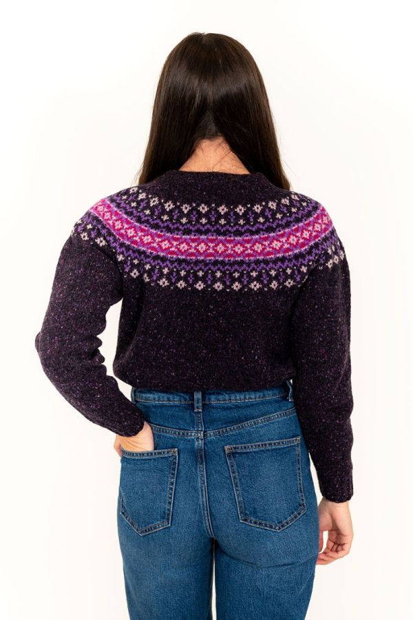 womens fairisle purple wool jumper sweater croft seamless yoke