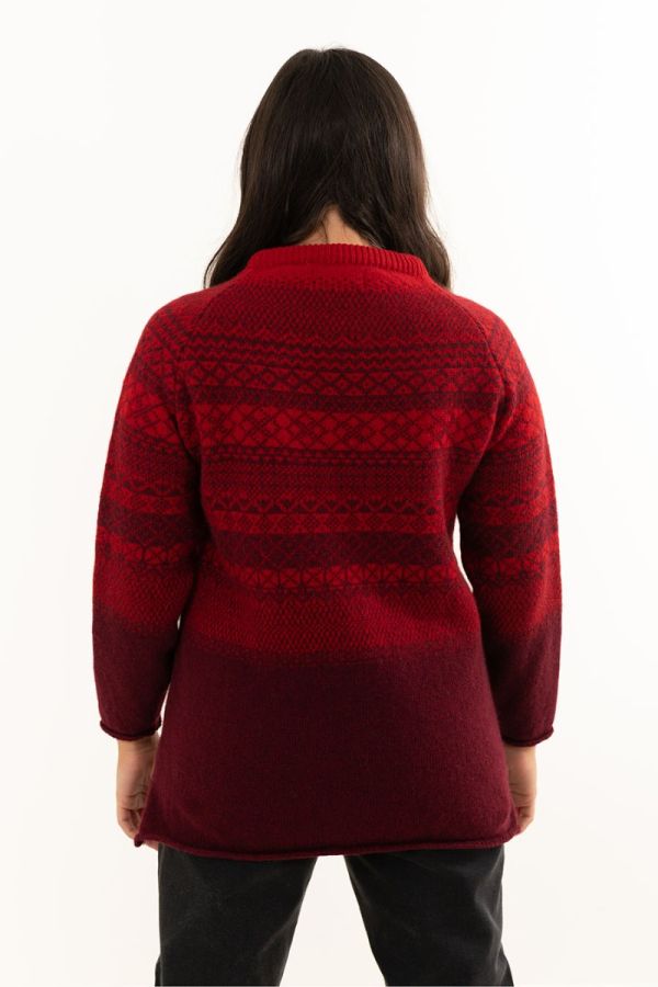 Womens Fair Isle Jumper in Red wool. Longer tunic length. Made in ...