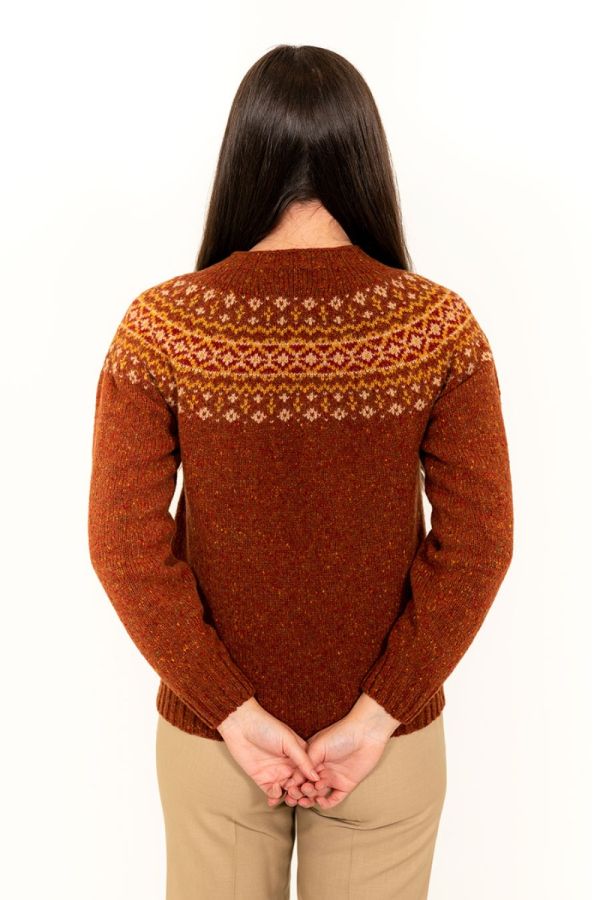 womens fairisle rust wool jumper sweater croft seamless yoke