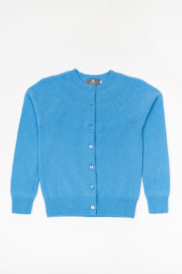 geelong lambs wool sky blue cardigan sweater gansey