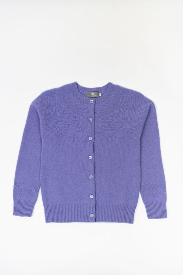 geelong lambs wool lilac cardigan sweater gansey purple