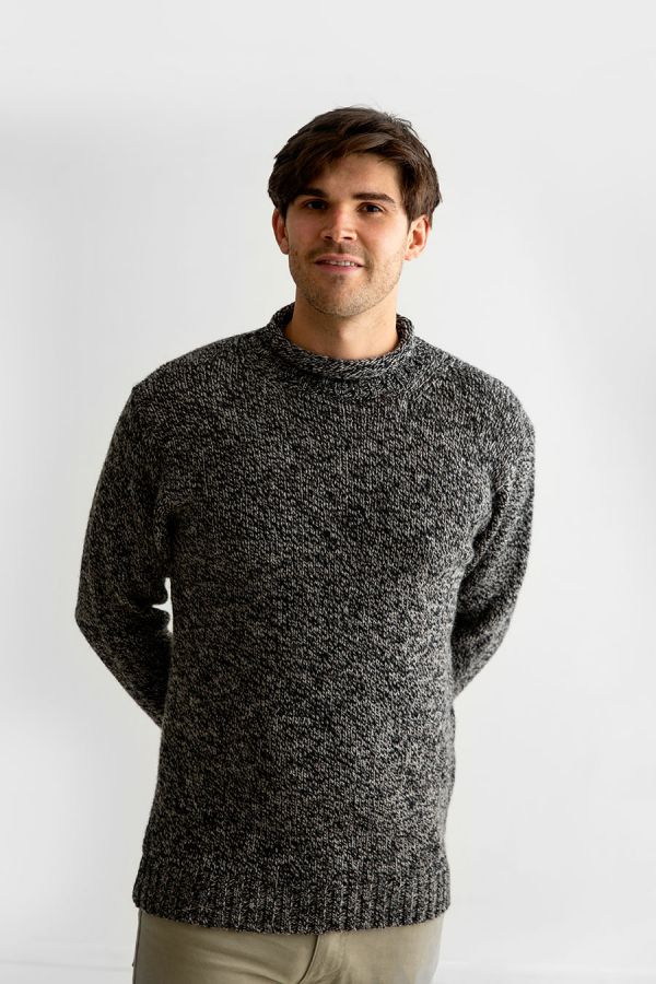 mens black wool jumper sweater roll neck chunky scottish