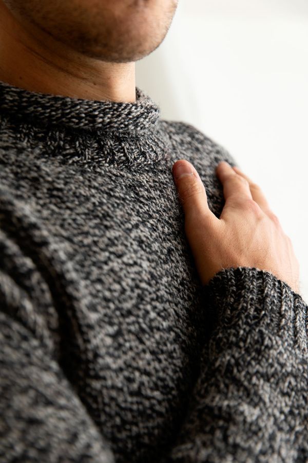 mens black marl scottish wool jumper sweater roll neck