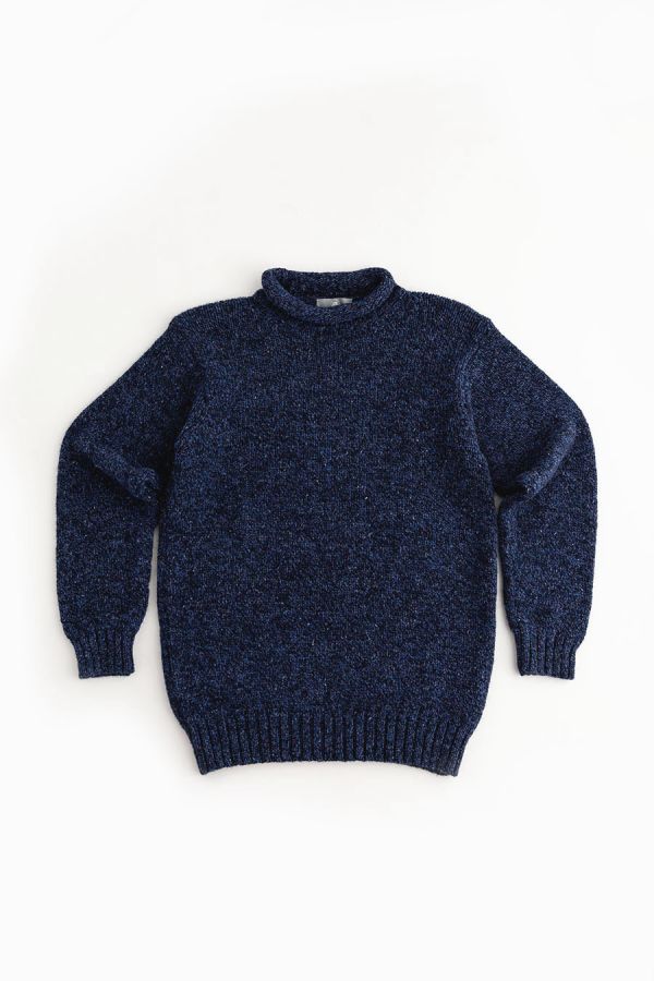 mens blue navy chunky wool roll neck jumper sweater 